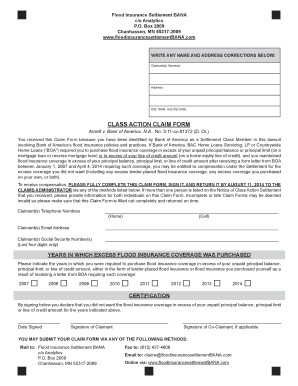 Claim Formpdf Flood Insurance Settlement BANA Fill And Sign 