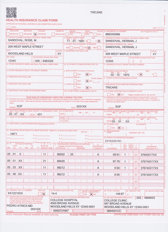 CMS 1500 02 12 TRICARE INSURANCE CLAIM FORM Brenda 39 s Portfolio