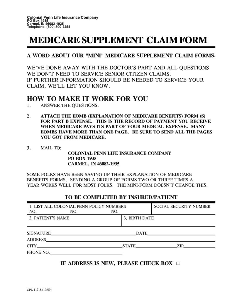 Colonial Penn Health Insurance Claims Forms ClaimForms