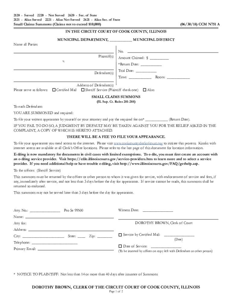 Cook County Small Claims Complaint FormDocumentine Fill Out Sign 