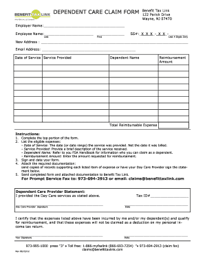 DEPENDENT CARE CLAIM FORM Benefit Tax Link Fill And Sign Printable