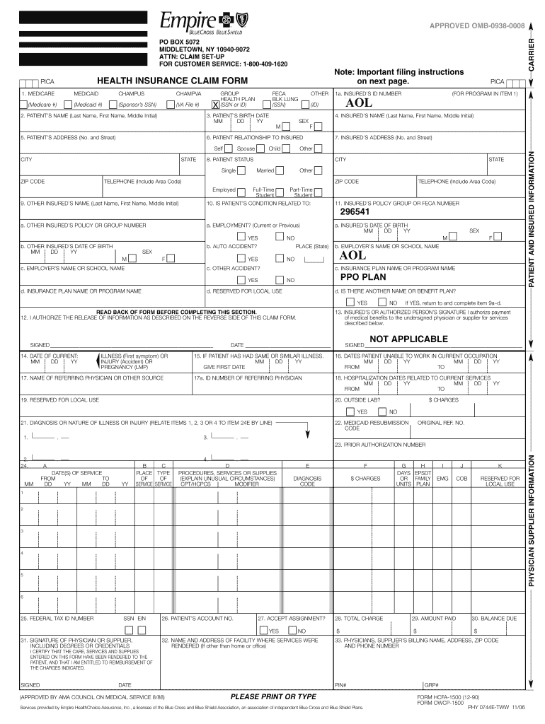 Empire Blue Cross Blue Shield Health Insurance Claim Form Doctor Heck