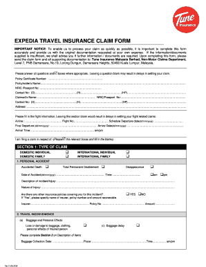 EXPEDIA TRAVEL INSURANCE CLAIM FORM Fill And Sign Printable Template