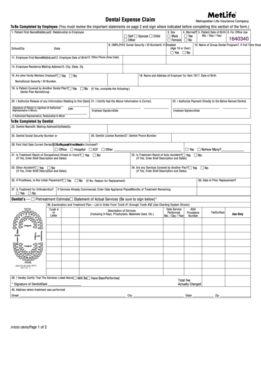 Fillable Metlife Dental Claim Form Printable Pdf Download