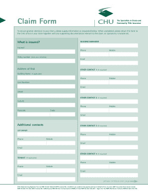 Fillable Online 100260 CHU Claim Form Fampb LAYOUT Strata Brokers Fax