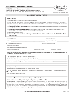 Fillable Online Accident Claim Form Boston Mutual Fax Email Print