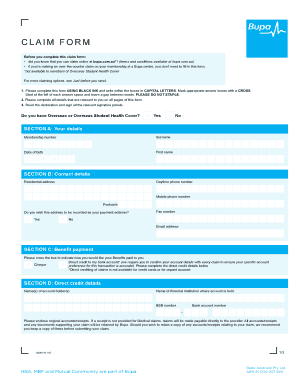 Fillable Online Bupa Claim Form Bupa Claim Form Fax Email Print 