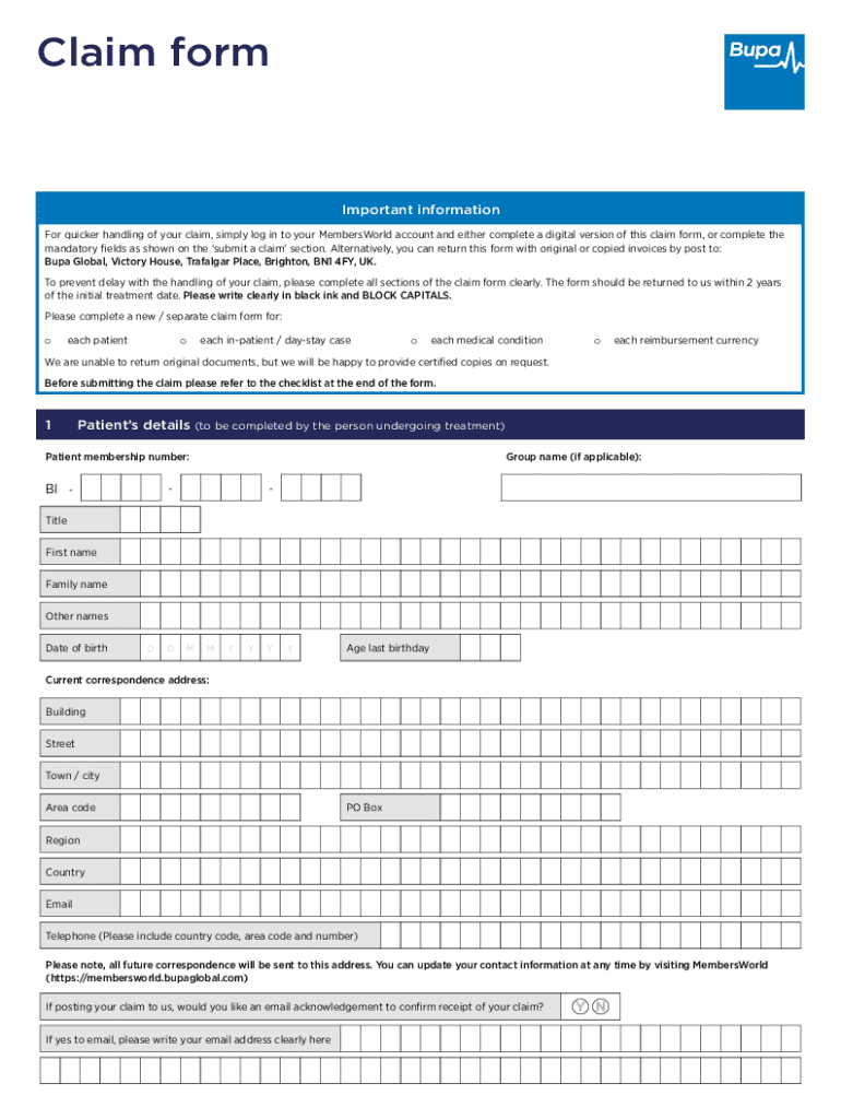 Fillable Online Bupa Claim Form Fill Out And Sign Printable PDF 