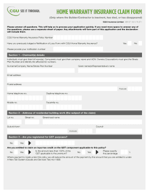 Fillable Online Cgu Com Claim Form CGU Insurance Fax Email Print 