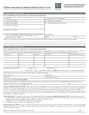 Fillable Online CIGNA International Medical Dental Vision Form Fax 