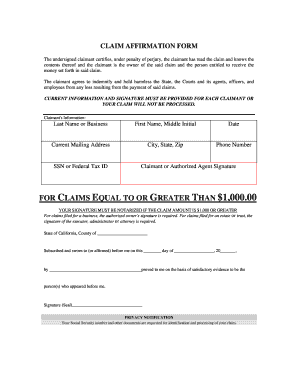 Fillable Online Claim Affirmation Form Contra Costa Superior Court 