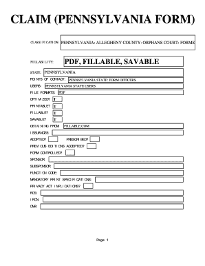 Fillable Online CLAIM PENNSYLVANIA FORM US State Forms Fax 