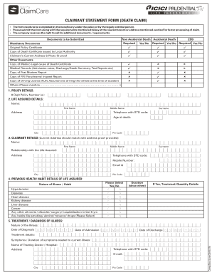 Fillable Online Death ClaimdIVYA ICICI Prudential Life Insurance Fax 