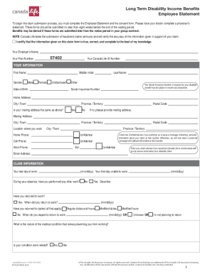 Fillable Online Disability Benefits Claim Forms Canada Life Fax Email 