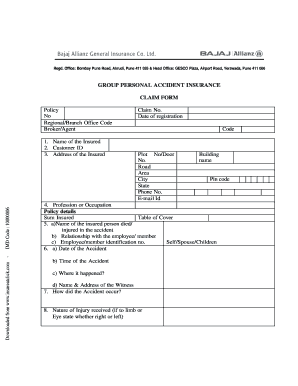 Fillable Online Download Bajaj Allianz Group Personal Accident Claim 