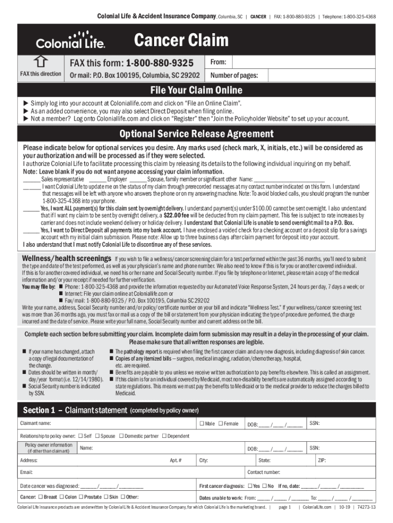 Fillable Online File Colonial Life Insurance Claim Forms Fax Email