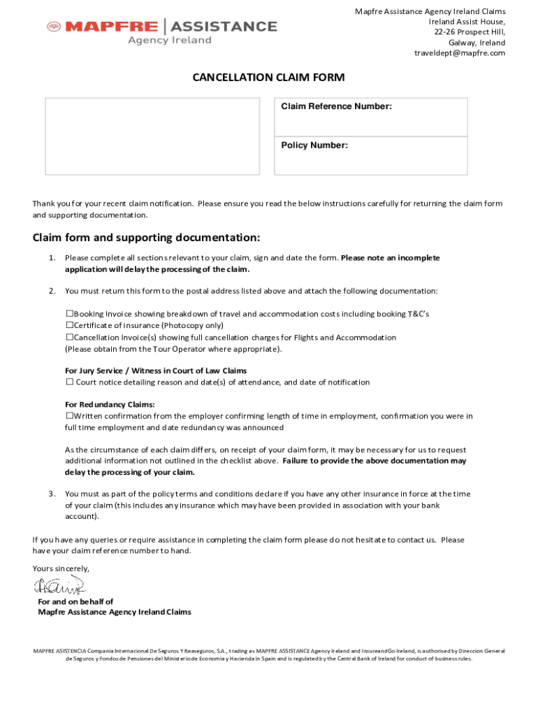 Fillable Online Fillable Online Cancellation Claim Form Chill 