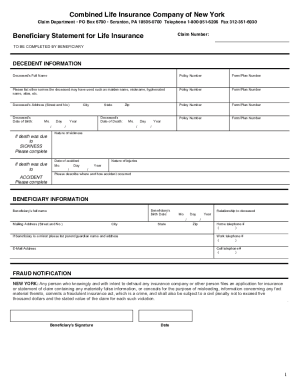 Fillable Online Fillable Online Claim Form For Life Insurance Fax Email 