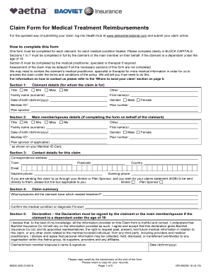 Fillable Online Fillable Online Claim Form For Medical Treatment 