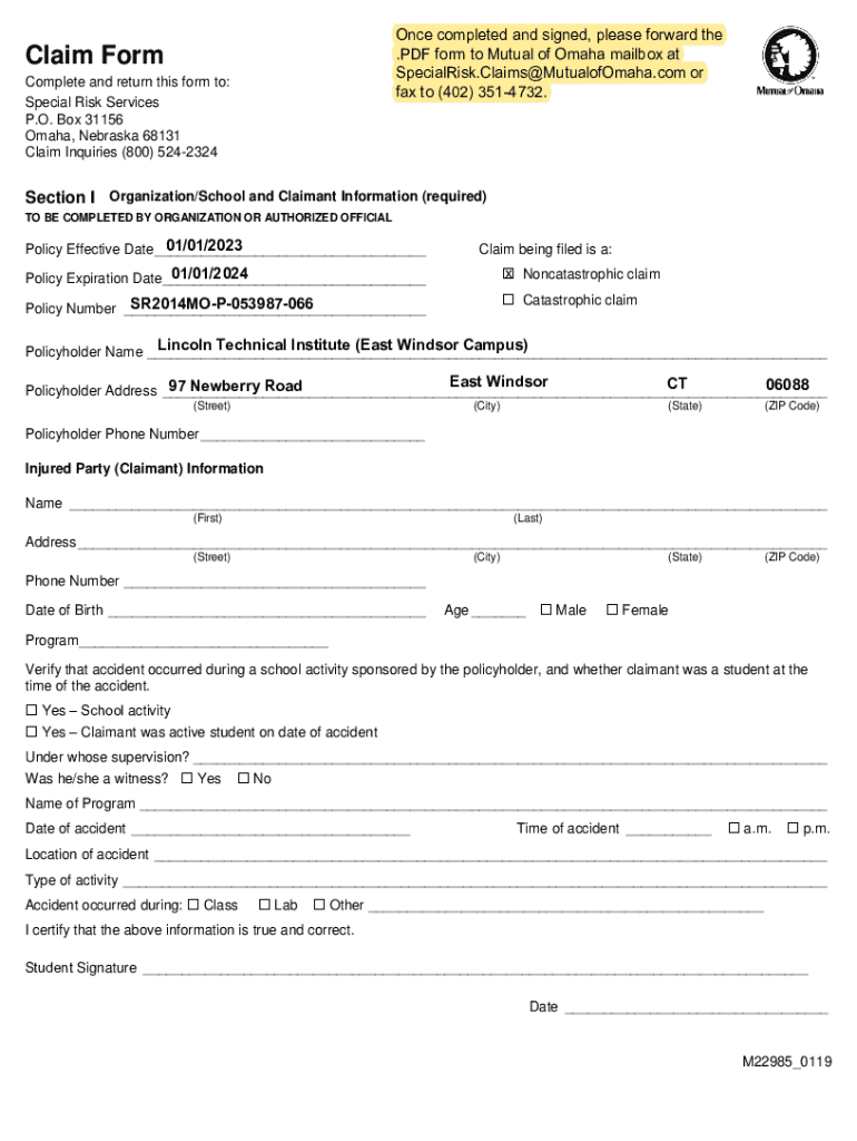 Fillable Online Fillable Online Claim Form Gallagher Student Health 