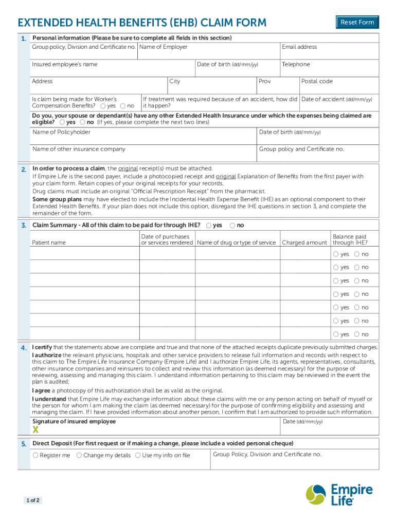 Fillable Online Fillable Online Empire CLAiM ForM Empire Life