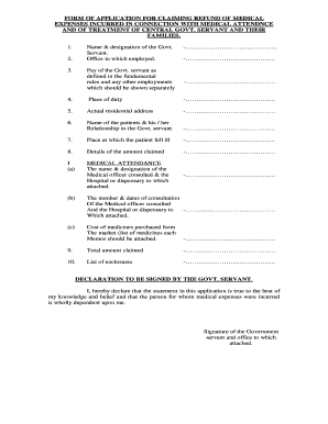 Fillable Online FORM OF APPLICATION FOR CLAIMING REFUND OF MEDICAL Fax 