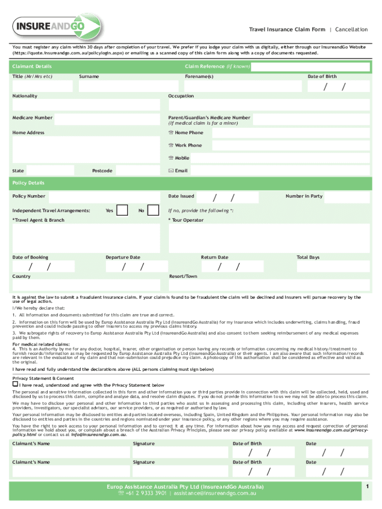 Fillable Online Get EXPEDIA TRAVEL INSURANCE CLAIM FORM US Legal 