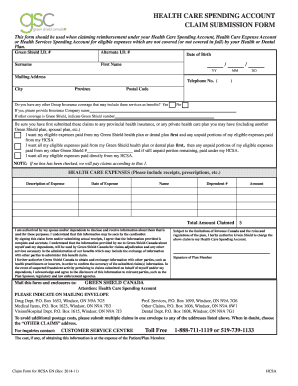 Fillable Online Greenshield Health Care Spending Account Claim 