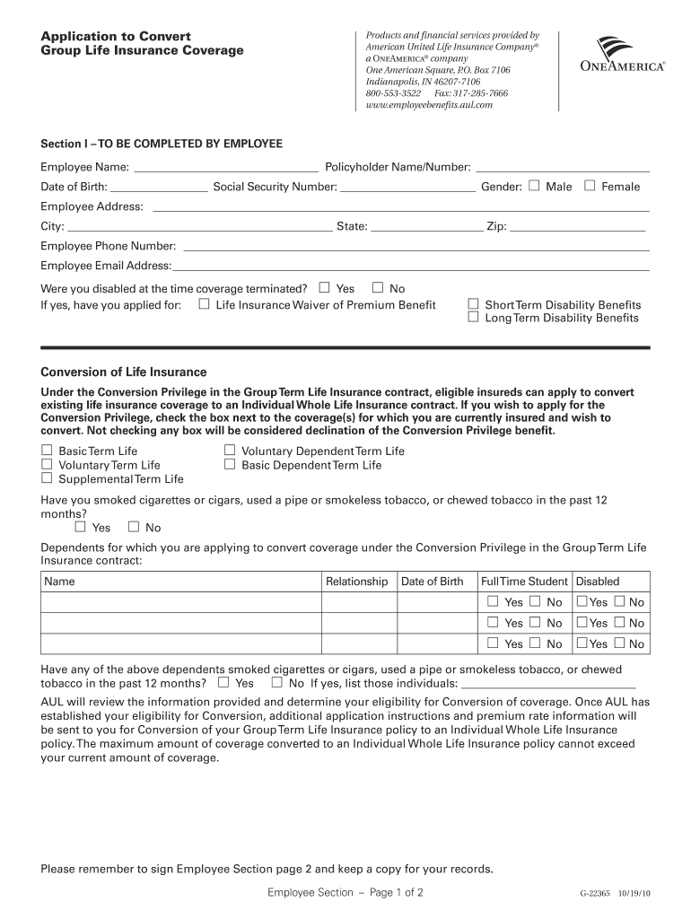 Fillable Online Group Life Insurance Claim Packet OneAmerica Fax 