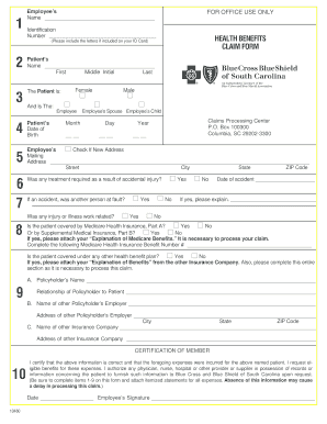 Fillable Online Health Benefits Claim Form Bcbs Health Benefits Claim