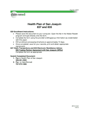 Fillable Online Health Plan Of San Joaquin 837 And 835 ClaimRemedi 