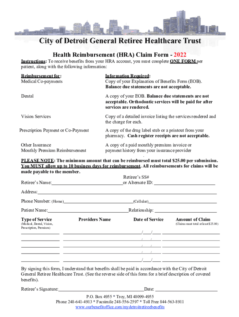 Fillable Online Health Reimbursement HRA Claim Form 2022 Fax Email 