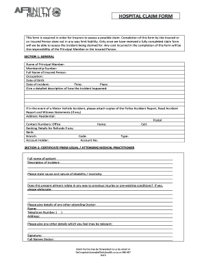 Fillable Online Hospital Claim Form 2 Affinity Health Fax Email Print 