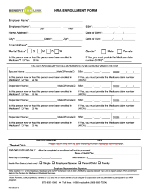 Fillable Online HRA ENROLLMENT FORM Benefit Tax Link Fax Email Print 