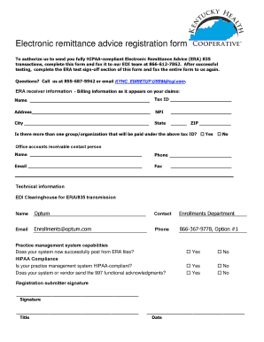 Fillable Online Kentucky Health Cooperative 835 ClaimRemedi Fax Email 