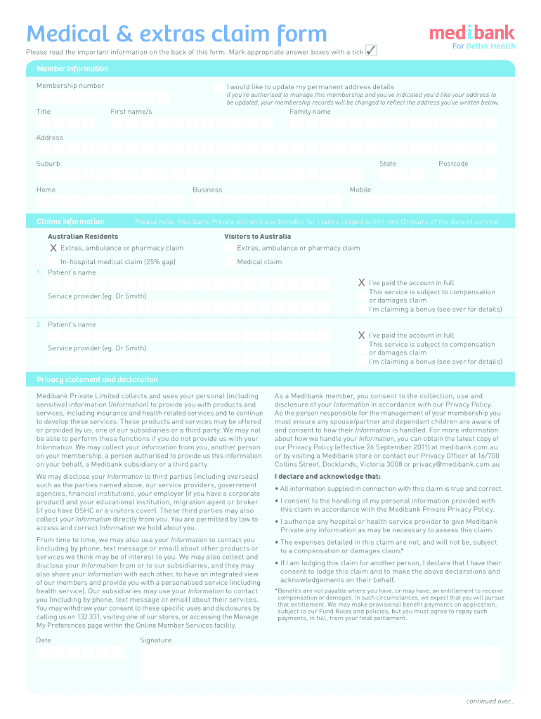 Fillable Online Medical Extras Claim Form Fax Email Print PdfFiller