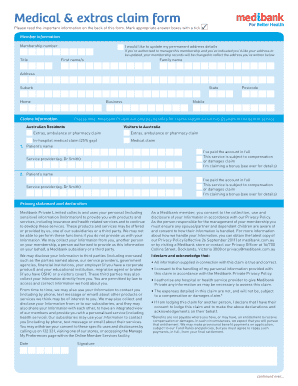 Fillable Online Medical Extras Claim Form Medibank Fax Email Print 