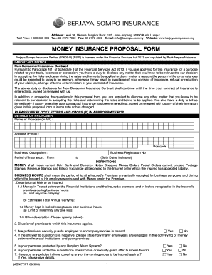 Fillable Online Money Insurance Proposal Form Berjaya Sompo Fax Email 