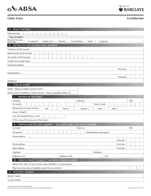 Fillable Online Mymoments Absa Co Absa Life Claim Form Fax Email Print 