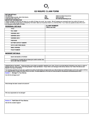 Fillable Online O2 INSURE CLAIM FORM Fax Email Print PdfFiller