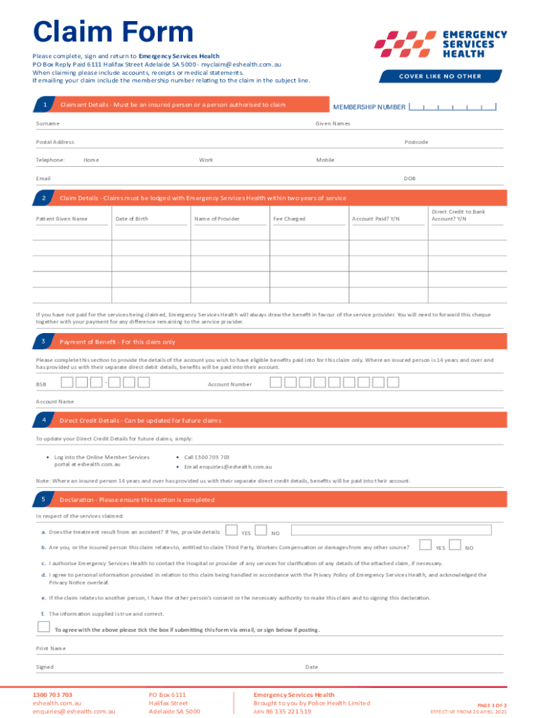 Fillable Online Police Health Claim FormPolice HealthInstructions For 