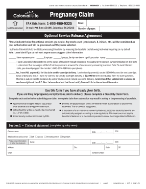 Fillable Online Pregnancy Claim Colonial Life Fax Email Print PdfFiller