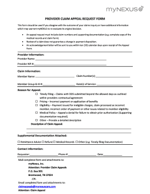 Fillable Online PROVIDER CLAIM APPEAL REQUEST FORM Fax Email Print 