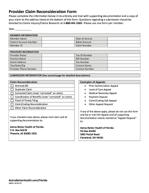 Fillable Online Provider Claim Reconsideration Form Aetna Better