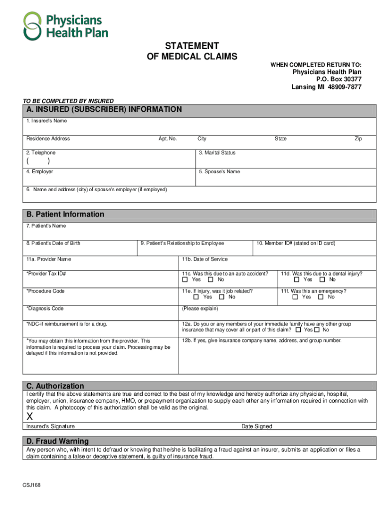 Fillable Online Statement of Claims Form pdf Medica Fax Email Print 