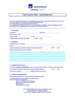 Fillable Online Travel Insurance Claim Axa Schengen Fax Email Print