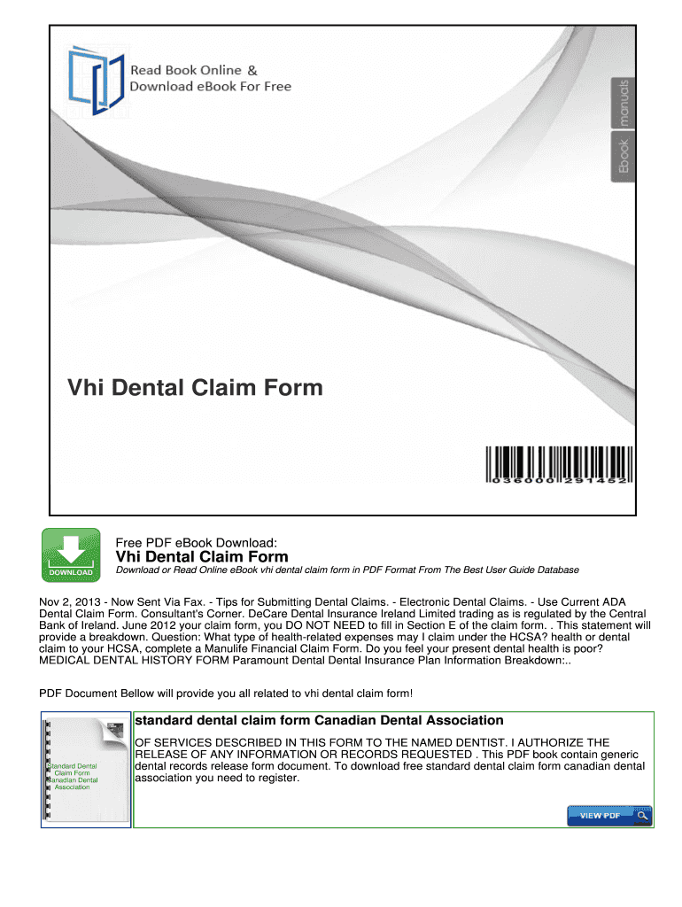 Fillable Online Vhi Dental Claim Form Mybooklibrarycom Fax Email 