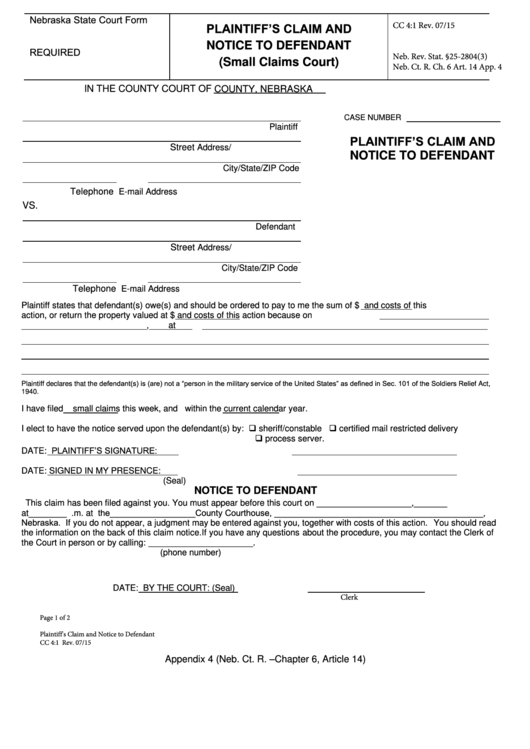 Fillable Small Claims Forms Nc Printable Forms Free Online