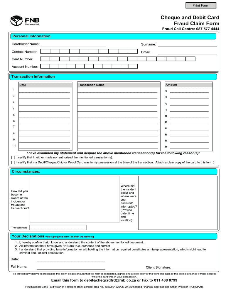 Fnb Fraud Claim Form Fill Out Sign Online DocHub