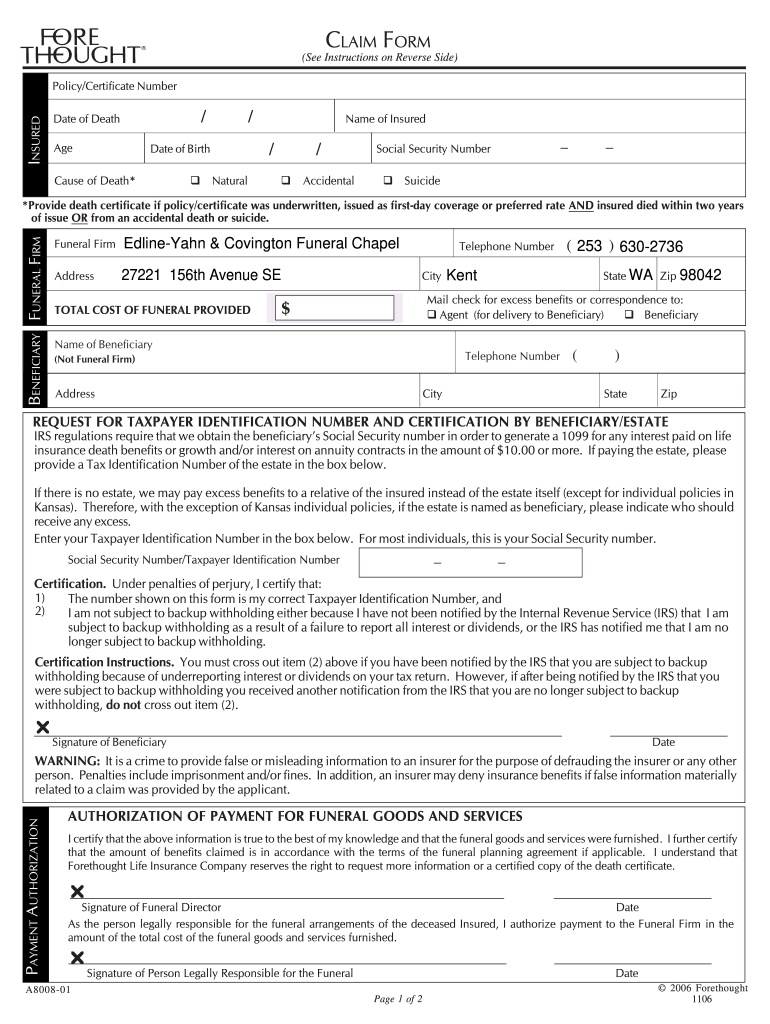 Forethought Life Insurance Claim Form 2020 2022 Fill And Sign